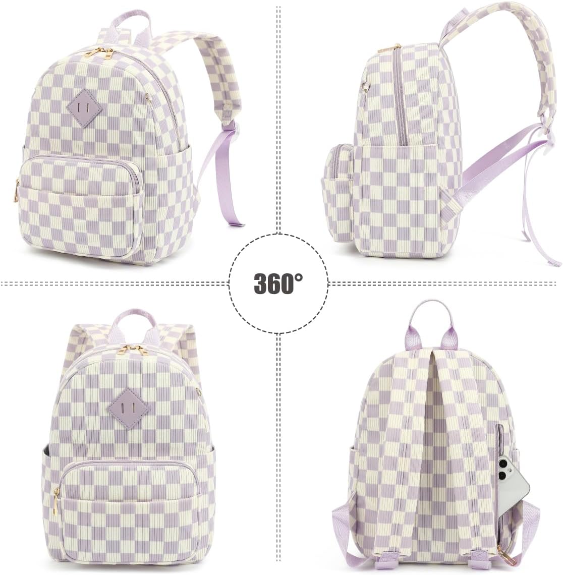 Mini Backpack Purse for Women Girls, Corduroy Cute Small Travel Daypack Stylish & Practical for Casual Daily Use-Checkered Purple