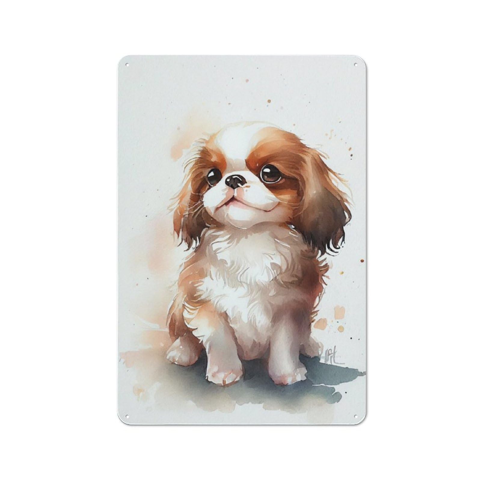 Junmoney Cavalier King Watercolor Metal Sign 30X20cm With For Workshop Wall, Rustic Decor, For Collectors Decorating Workshops And Hobby Rooms