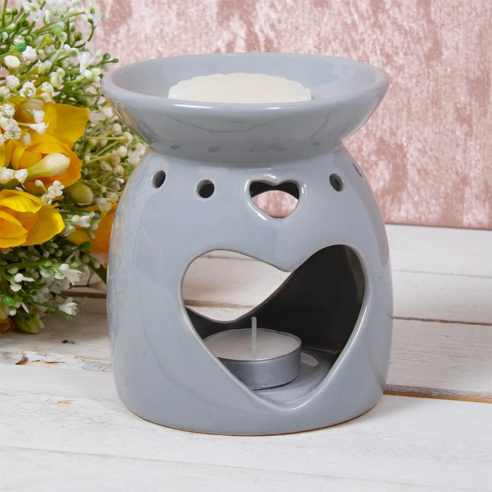 The Leonardo Collection Grey Ceramic Heart Fragrance Oil Burner Wax Warmer Tealight Holder