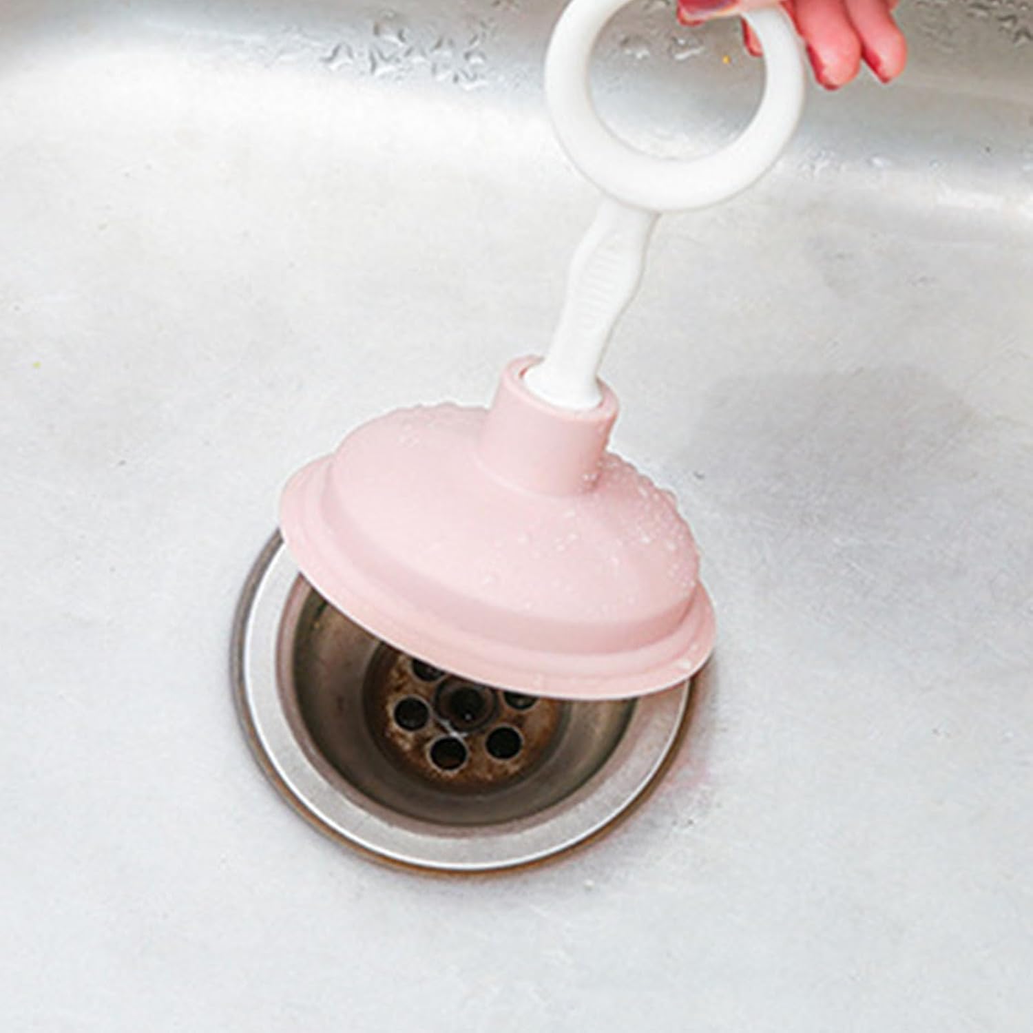 Professional Handheld Sink Plunger Versatile Drain Unclogger For Hair And Debris Strong Suction Easy Operation Long Service Life Pp And Pe Construction (Pink)