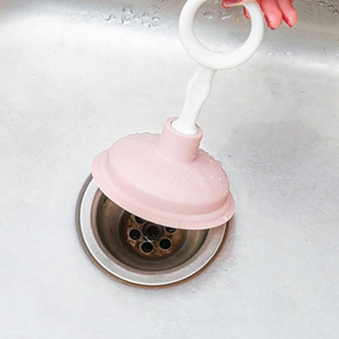 Desatascador manual profesional para lavabo color rosa miniatura 2