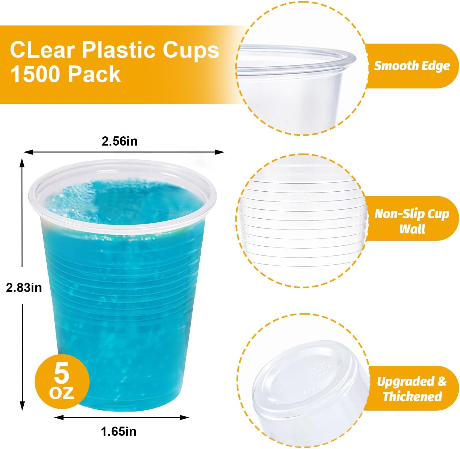 1500 Pack 5 oz Plastic Cups，Clear Disposable Plastic Cups Bulk,Small Bathroom Mouthwash Cup,Hot/Cold Drinking Cup for Picnic,Party,Travel,Events