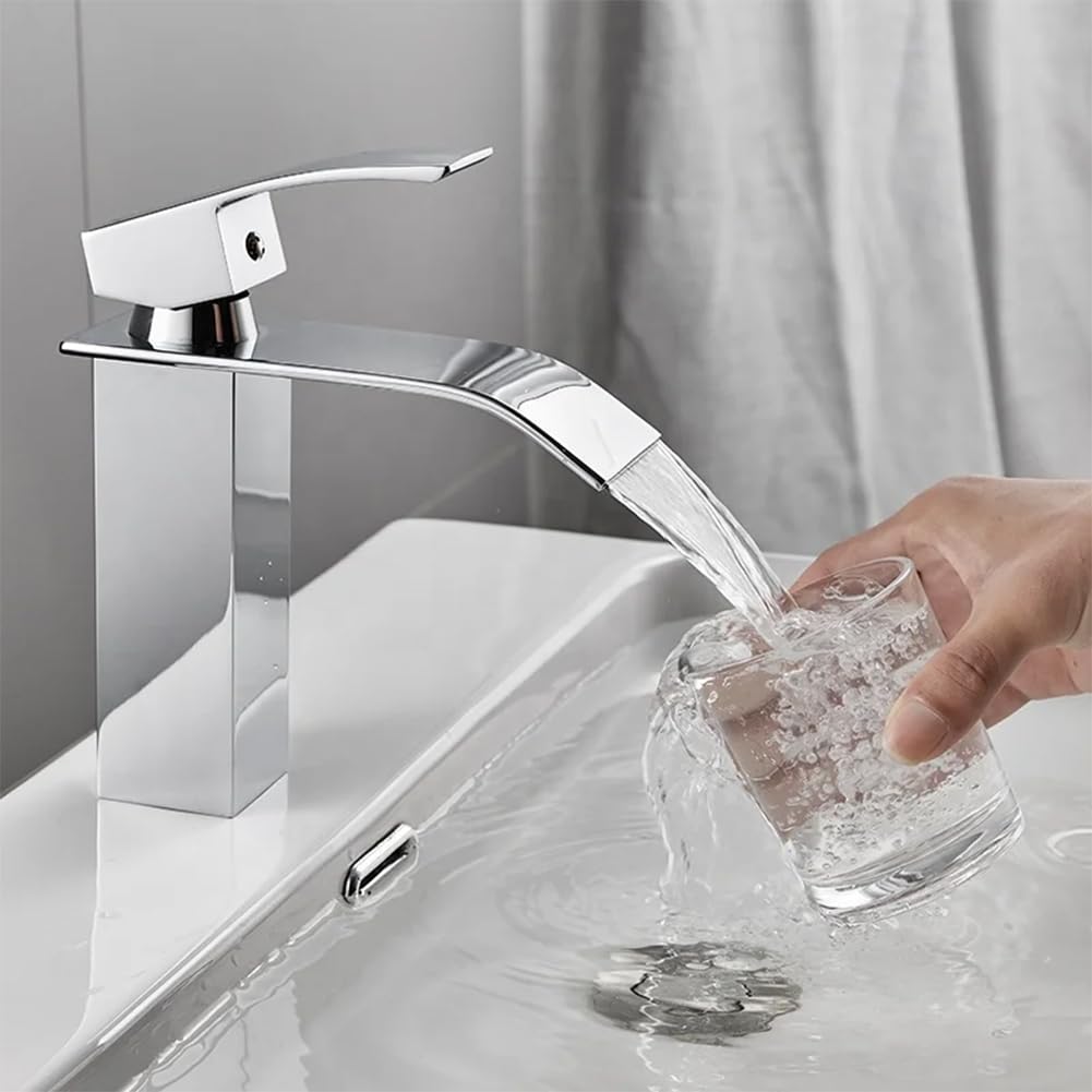 Rubinetto Lavabo A Cascata Bagno - Miscelatore Cromato, Con Tubo 60cm, Design Moderno - Foto 10