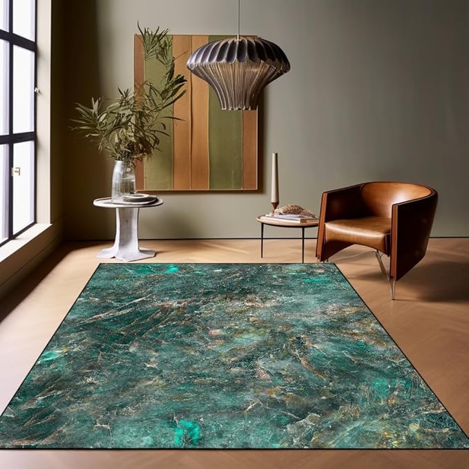 Tapis de salon vert abstrait pour créer une ambiance cocooning