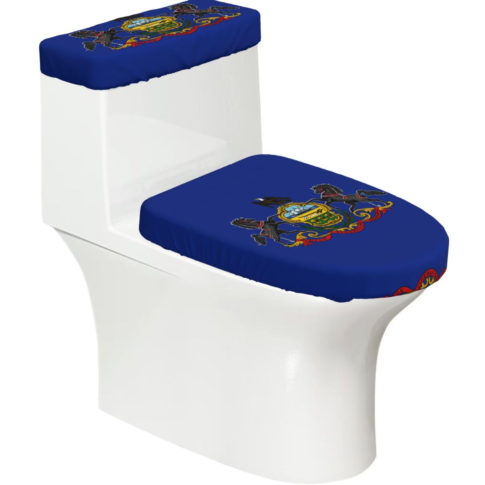 Pennsylvania State Flag Print Cozy Toilet Seat Warmer Cover Set Stretch Tank Lid Cover Bathroom Essentials For Most Toilets