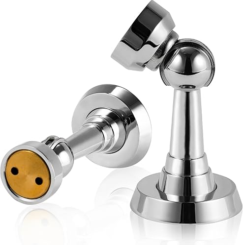 Tope magnético de puerta de latón resistente para mantener la puerta abierta con tornillos para montaje en pared y piso, 1 unidad, cromo brillante