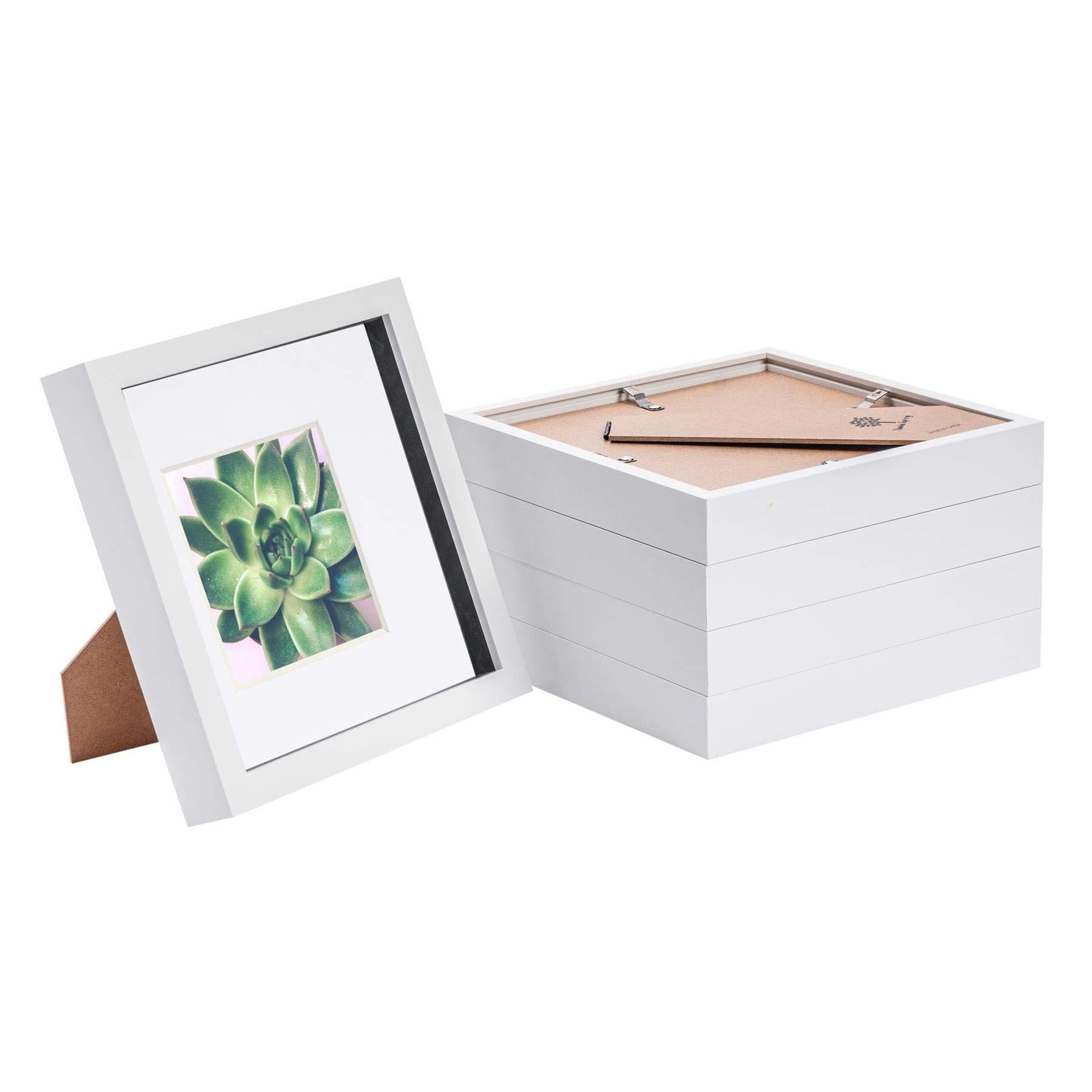 Nicola Spring White 5 Piece 8 X 8 3D Shadow Box Photo Frame Set - Craft Display Picture Frame With 4 X 4 Mount - Glass Aperture