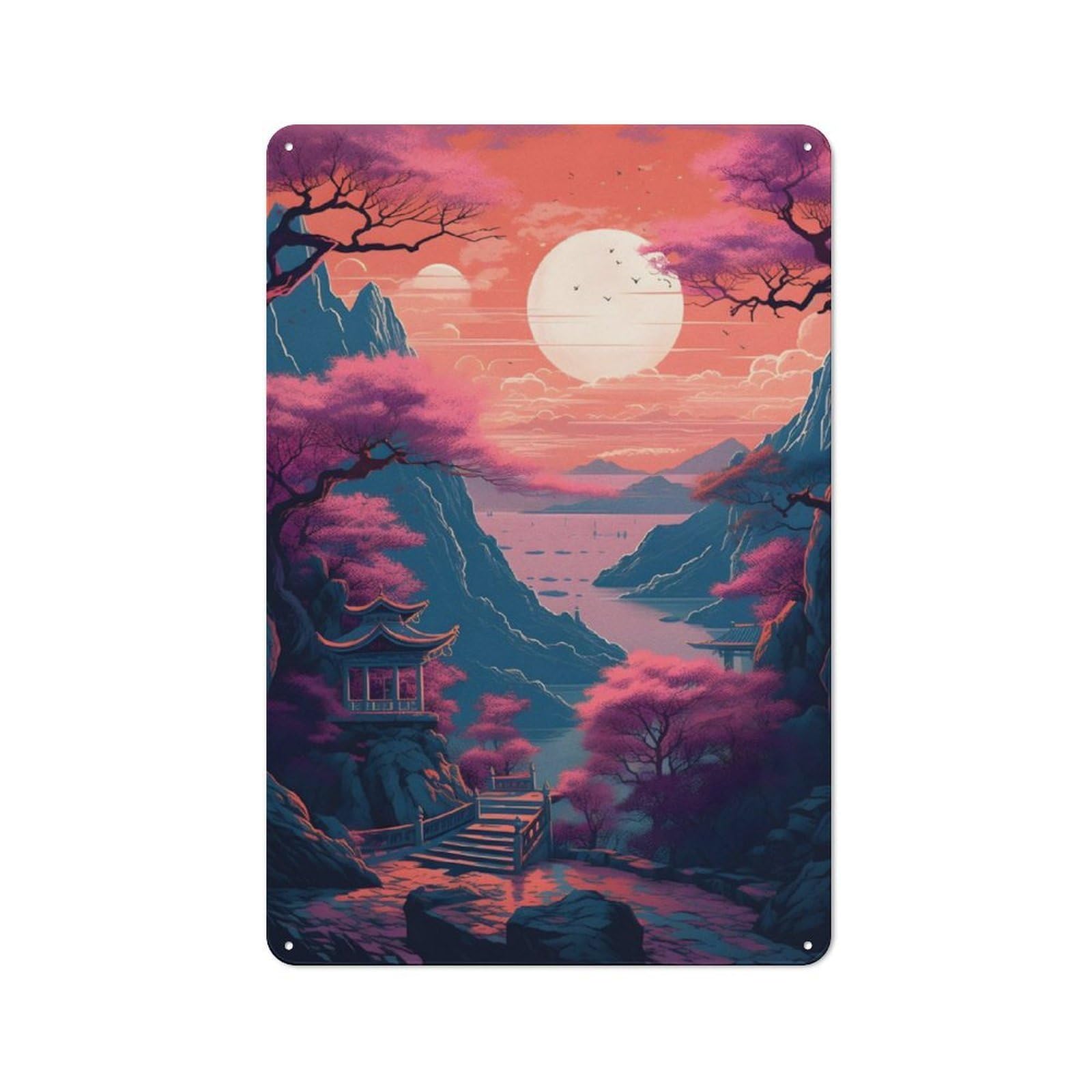 Junmoney Fantasy Nature Japan 04 Rustic Metal Plaque 30X20cm For Hobby Room Or Studio, For Vintage Wall Decor Fans, For Garage And Workshop Walls