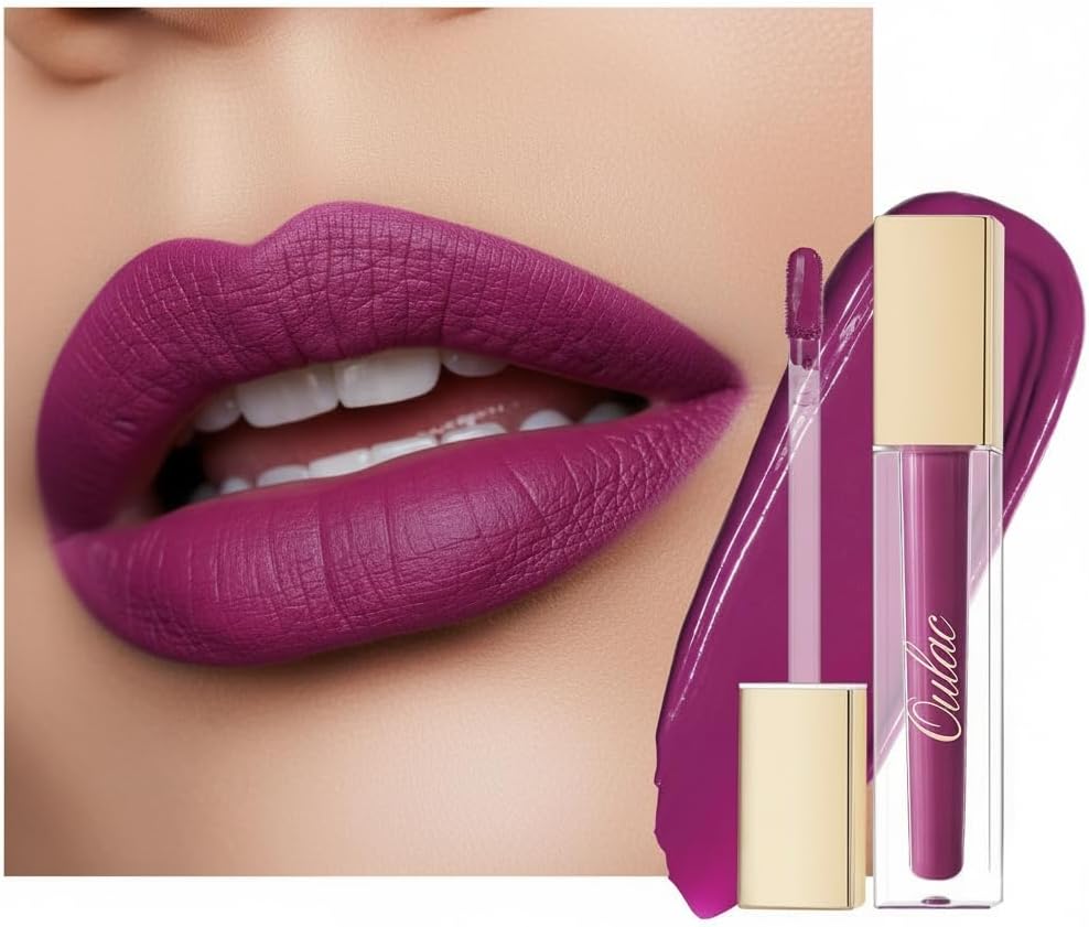 Oulac Rossetto Liquido Matte, Viola Rossetti Colore Intenso, Tinta Labbra Finish Matte, Lunga Tenuta, Ricco di vitamina E, Consistenza crema, Vegana&Senza crudeltà 4.5ml (M15) Butterfly Kiss ﻿