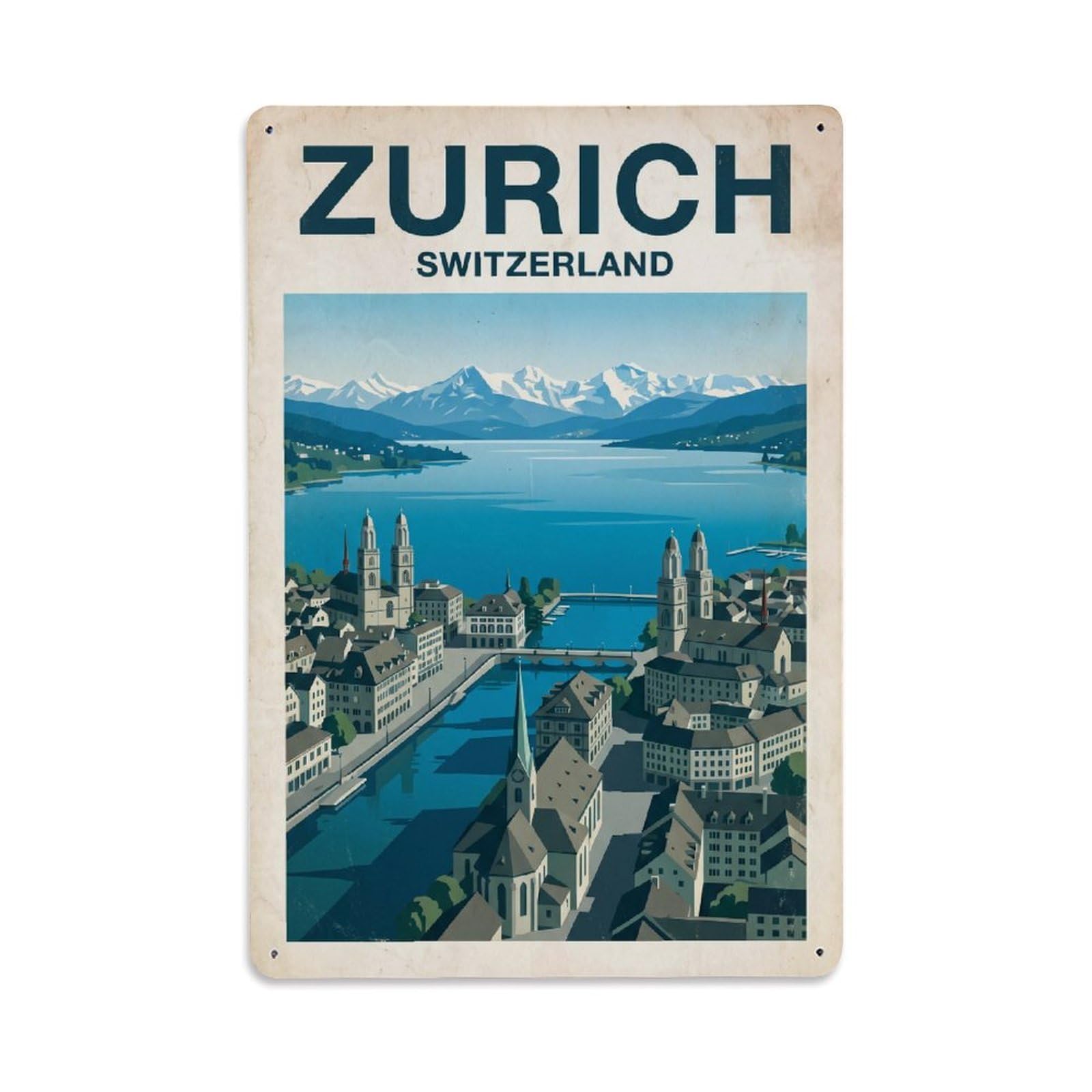 Vintage Travel Switzerland Zurich Metal Tin Sign Plaque Wall Decor for Cafe, Club Bar, Office, Garden Metal Poster 8x12Inch
