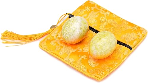 BRABUD Bolas de estrés de ejercicio chino ovaladas de mármol Baoding en piedra natural Craft Collection BS174 (verde claro)