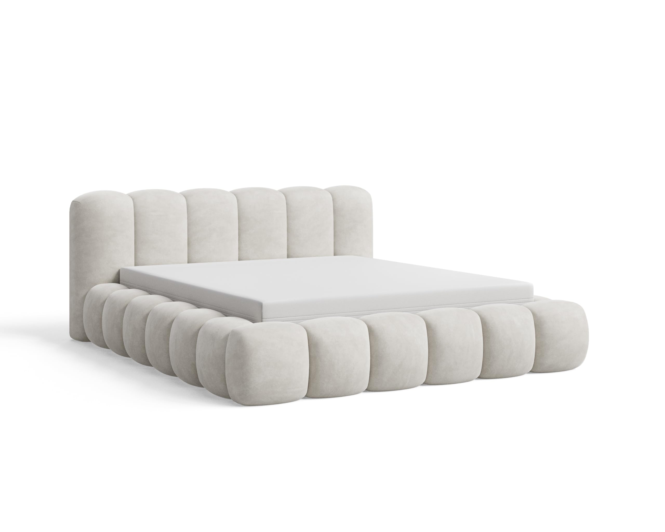 Chilly. Möbel Design Lit Stone 180 x 200 - Lit Coffre Rembourré - 2 Personnes - Revêtement Élégant Tissu Velours Velluto Beige