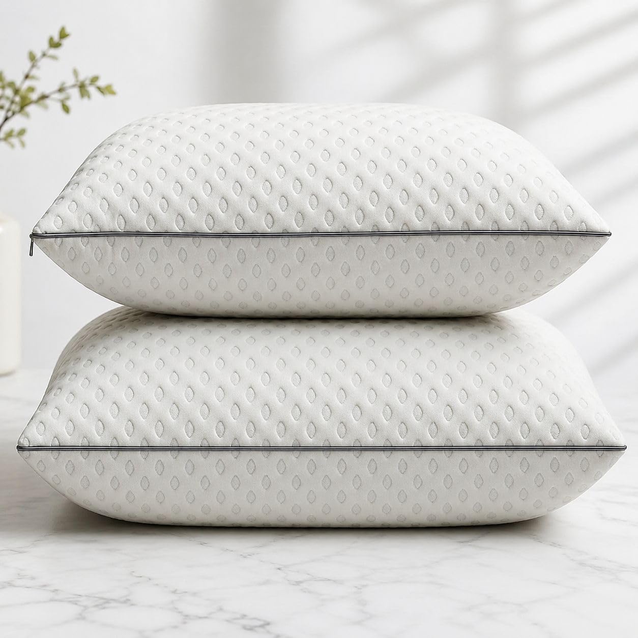 ZZZMRH Shredded Memory Foam Pillows 2 Pack for Neck and Shoulder Pain Relief, Side Sleeper Pillows Neck Support – Hypoallergenic Medium Firm, Luxury Bed Pillows 50x70cm