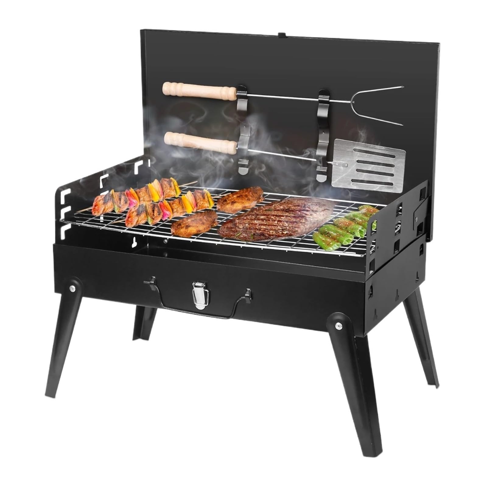 Barbecue Grill 16.7x10x17.7in Portable Charcoal Grill Foldable BBQ Suitcase Shelf For Outdoor Camping Picnics Garden Grilling