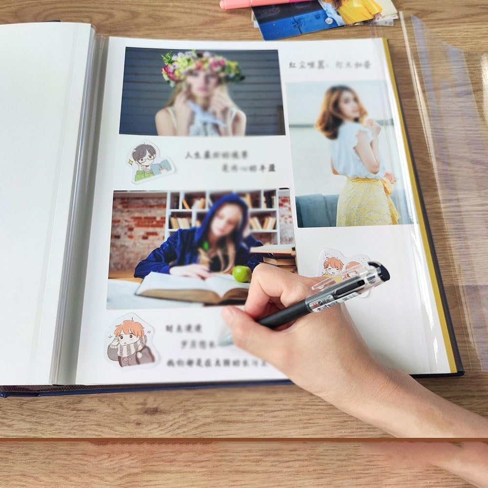 Travel Growth Commemorative Book ﻿ PU Leather Album Retro Creative Album Self-Adhesive Laminated Album Applicable to Photos, Receipts, Star Cards, etc(White-Dinosaur Doodle4)