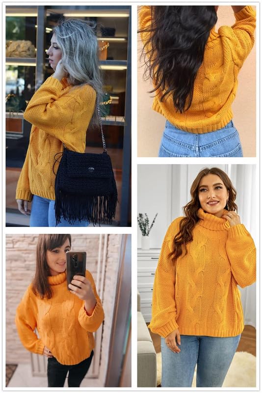 Image of Dokotoo Womens Sweaters Turtleneck Cable Knit Chunky Pullover Fall Outfits