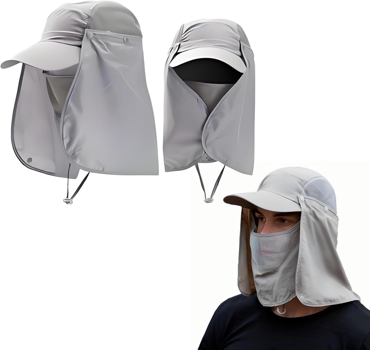 Checkzed Sun Fishing Hat for Men Women, Outdoor Sun Hat, Breathable Summer UV Protection Hiking Safari Hat with Detachable Face Cover & Neck Flap,Waterproof Bucket Hat