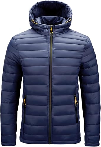Quilted Puffer Jacket for Men Lightweight Winter Warm Down Coat Windproof Hiking Camping Outdoor Jackets