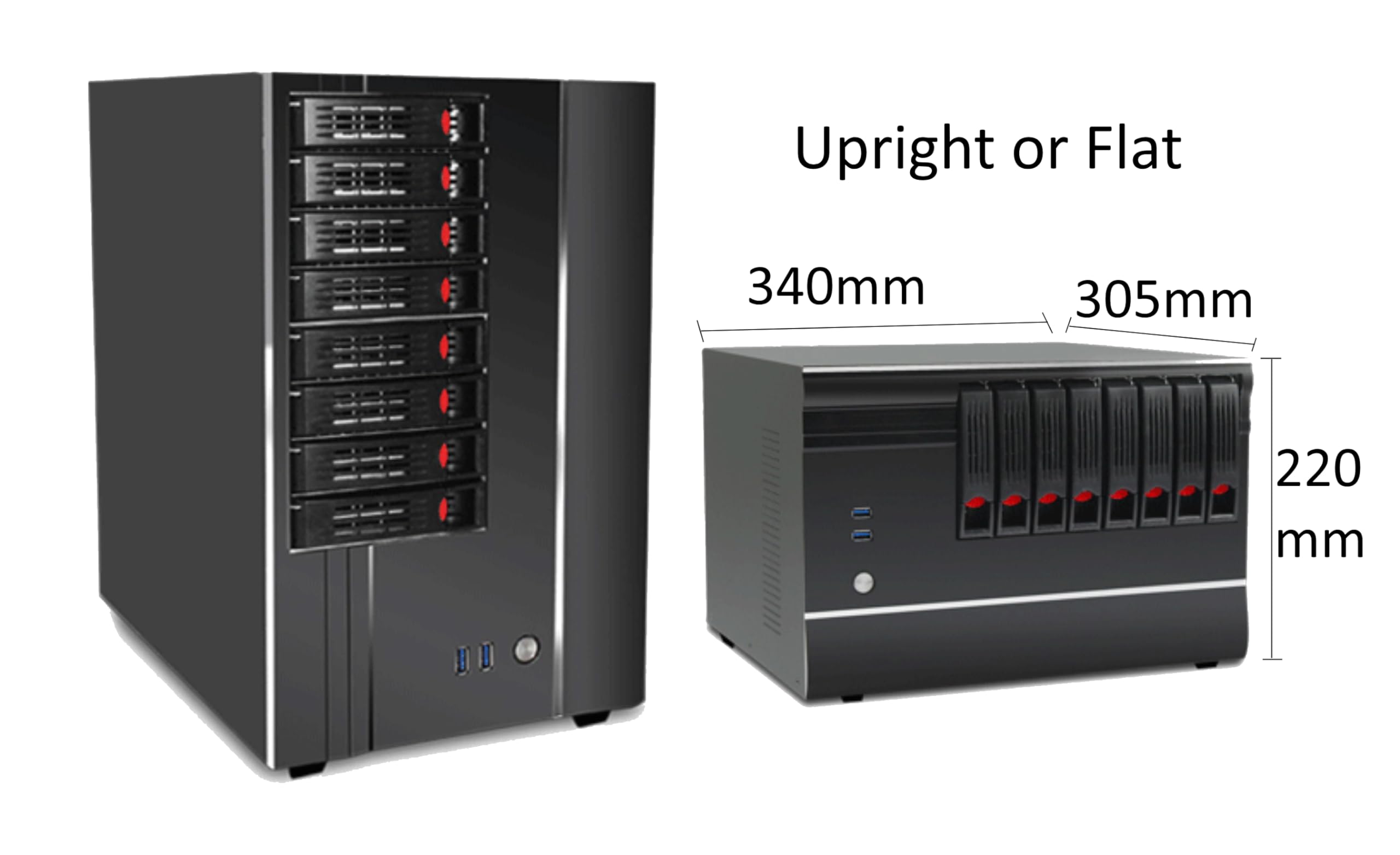 KCMconmey 8 + 1 Bay DIY NAS Case, 8 x 2.5/3.5? Tray + 1 x 2.5? Internal Bay. MB MATX/ITX. Flex PSU. Front USB 3.0 8cm Chassis Fan Hot Swap Backplane. Network Attached Storage Private Cloud Enclosure
