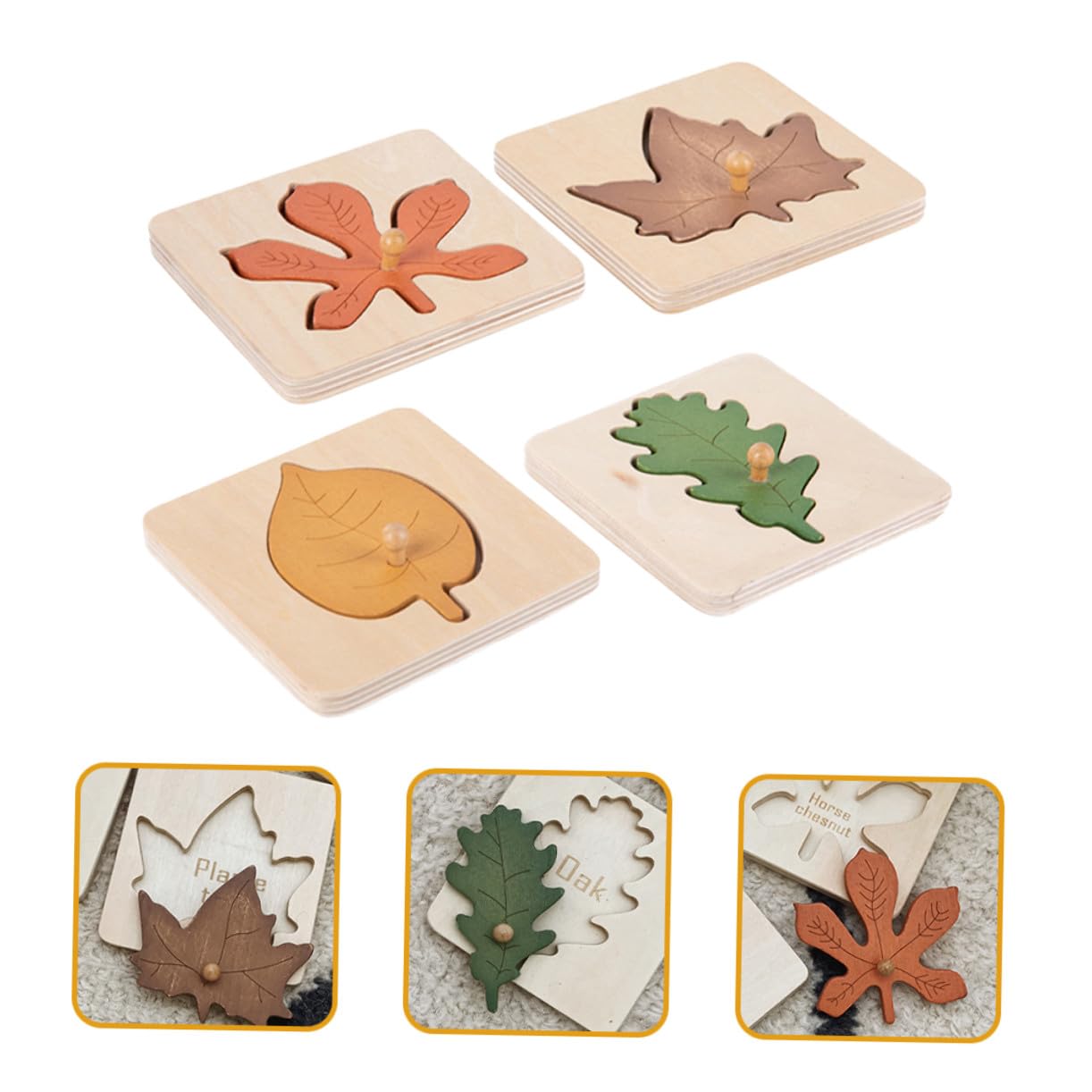 Beaupretty Puzzle Montessori Feuille en Bois 4 Pièces Jouet D’Apprentissage Précoce Et Éducatif pour Enfants Puzzle D’Encastrement Coordination Main-Oeil Jeu Cognitif 3.74 X 3.74 X 0.39 Pouces