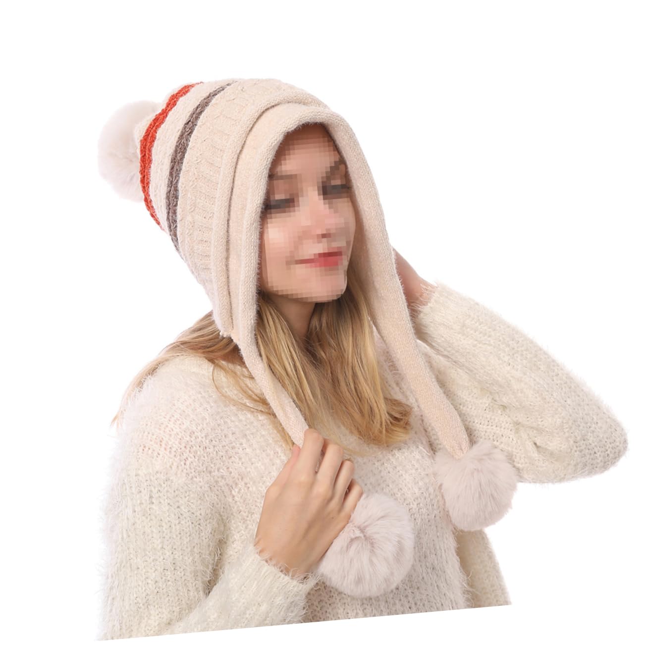 SHERCHPRY 2piezas Gorro De Lana para Mujer Pompones Decorativos Gorro De Esquí Cálido y Cómodo Diseño De Punto Elástico para Actividades Al Aire Invierno Beige