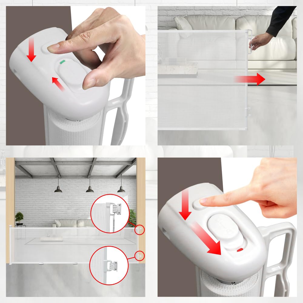 JUPIHOP Cancello retrattile per scale senza foratura e foratura, per neonati e cani, fino a 300 cm, bianco, cancello estensibile per interni, cancello di sicurezza per bambini, barriera per scale per