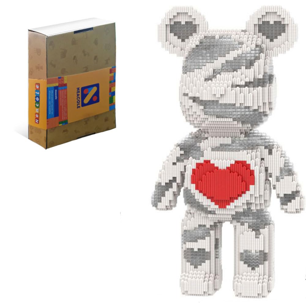 Neacole Bear Building Blocks (7220PCS) 43/46CM Bear Building Bricks, Micro 3D Animal Building Blocks for Adults & Kids,Home & Office Decor, Birthday & Valentine's Day Gifts (Gray Love Bear)