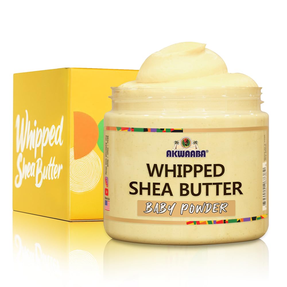 AKWAABA Whipped Shea Butter (Baby Powder) – Nourishes & Moisturizes | Made with Shea Butter | No Dyes & Parabens | 12 oz / 340 g
