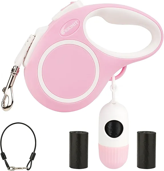 WRSOMIT Upgraded Retractable Dog Leash with Chew Proof Cable and Poop Bag Dispenser, 16Ft Heavy Duty Dog Leash for Small Medium Large Dogs up to 120lbs, 360° No Tangle