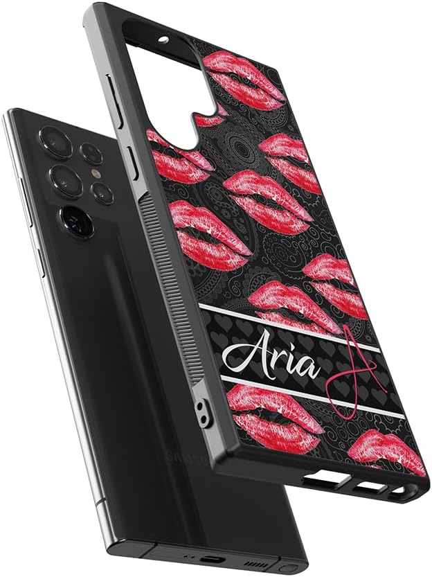 Red Lips Mouth Personalized Black Rubber Phone Case Compatible With Samsung Galaxy S25 S25+ S25 Ultra S24 S24+ S24 Ultra S24FE, S23 FE S23+ Ultra S22 S22+