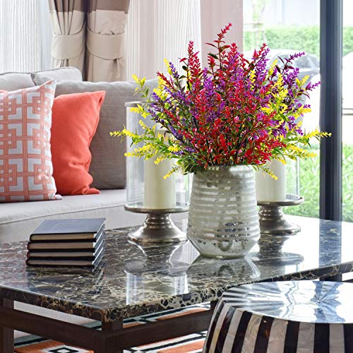 20 Bundles Artificial Lavender Outdoor Uv Resistant Flowers Plastic Fake Flowers Plants, Artificial Flowers Faux Plants For Outdoor Window Box Hanging Planter Home Porch Spring Decor(Color Mix) #TOP1