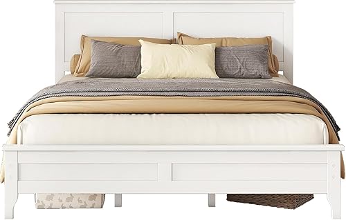 Miniatura 5 de Base de cama tamaño matrimonial gris con cabecera y estribo, cama de plataforma de tamaño matrimonial con soporte de listones de madera, marco de