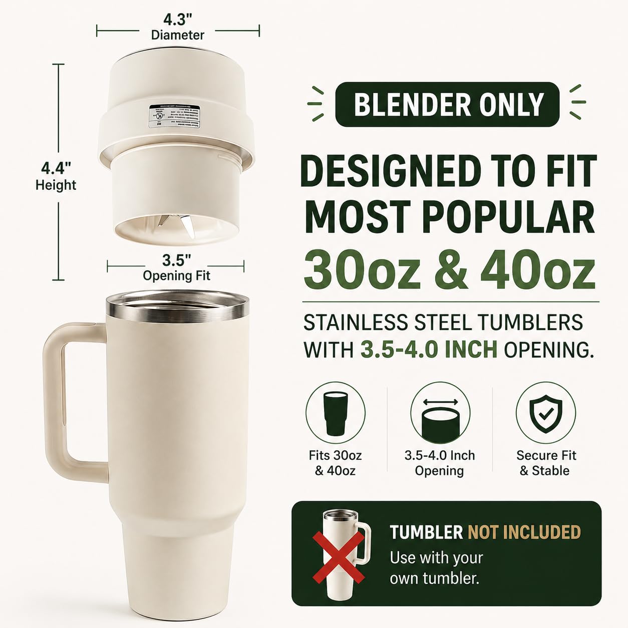 Richboyz Accessoire mélangeur portable pour gobelets de 887 ml et 1200 ml : mélangeur personnel rechargeable compatible avec la plupart des tasses à ouverture large de 8,9 à 10,2 cm pour smoothies et