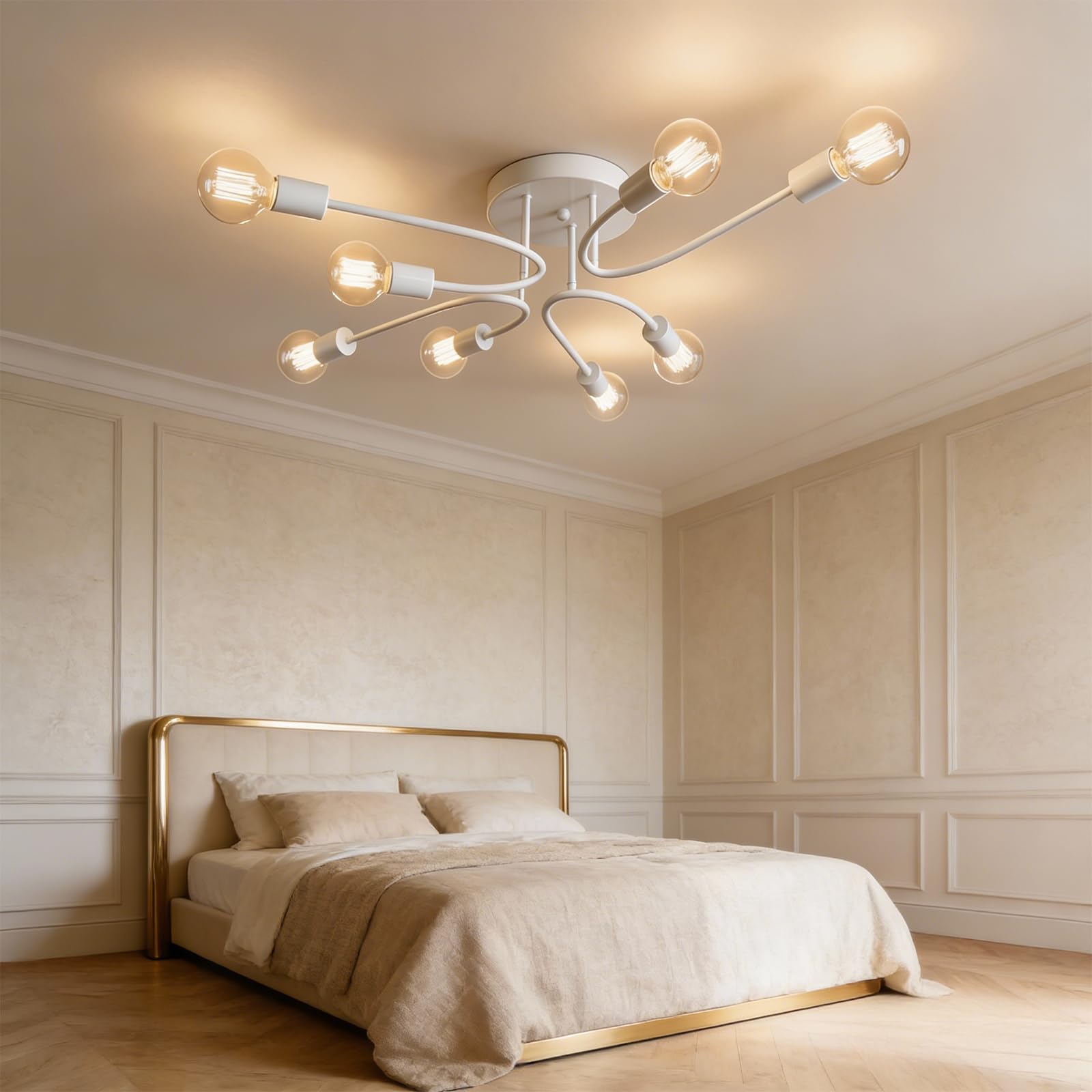 Lámparas de Techo,8 Luces Lámparas de Techo industriales Blanco | Plafon Sputnik E27,Lámparas de Techo Retro,Lámpara de Araña para Dormitorio, Sala de Estar, Cocina, Comedor(Sin Bombilla)