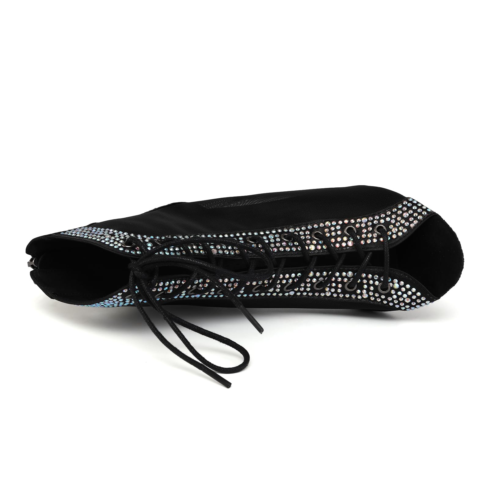 SWDZM Stivaletto Ballo Latino Donna Strass Punta Aperta | Tomaia in raso,suola in camoscio,tacco di 8,5 cm,chiusura con cerniera e lacci,ideali per le ballerine,traspiranti,leggere