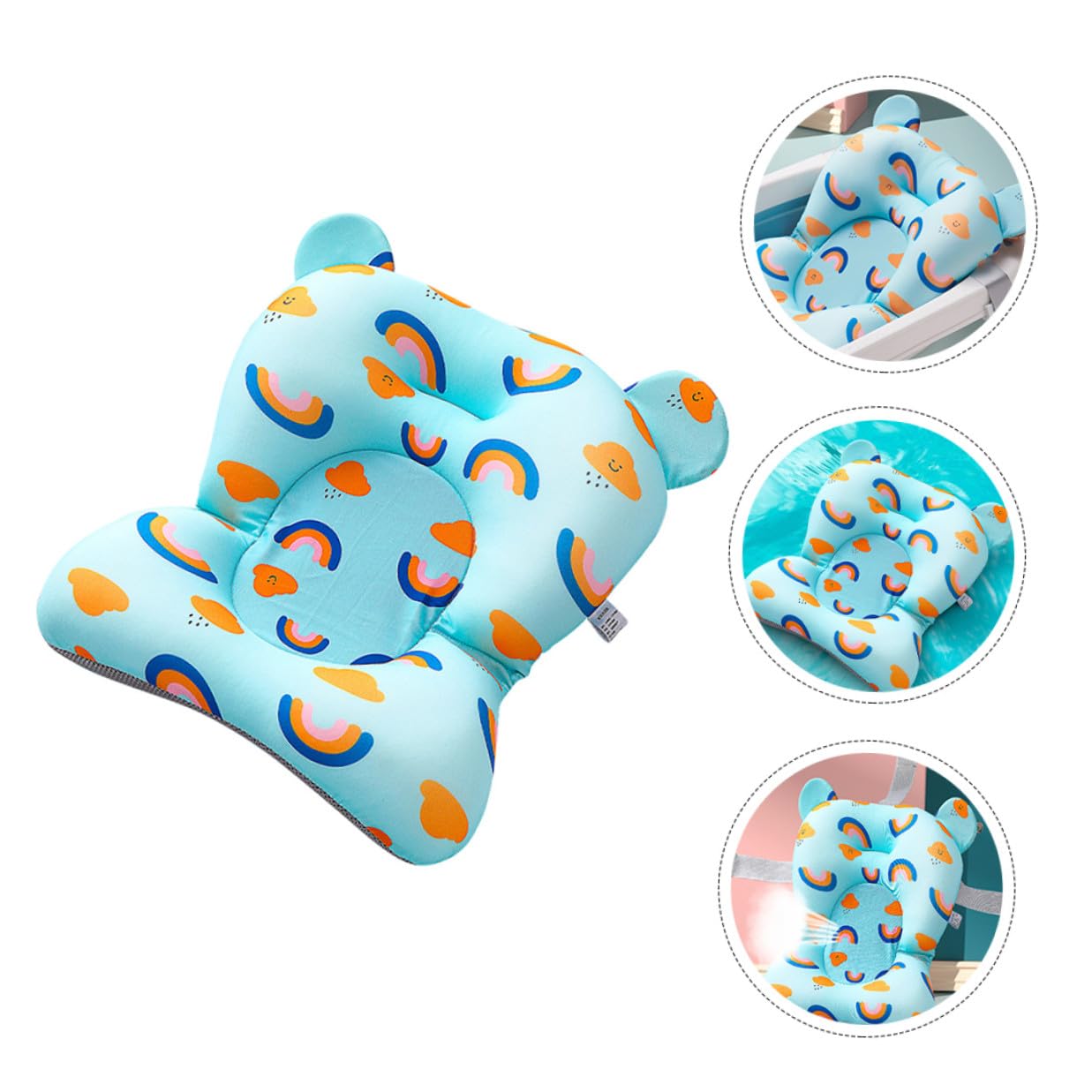 Cartoon Bathtub Pad Bath Cushion with Non-Slip Suspension Design Ergonomic Bath Seat Support Net for Newborns Lightweight Breathable Quick-Drying Blue Rainbow Pattern