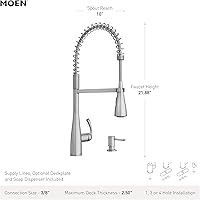 Vista 8 de Moen Essie Matte Black One-Handle High Arc Pre-Rinse Spring Pulldown Kitchen Faucet with Power Clean, 87814BL