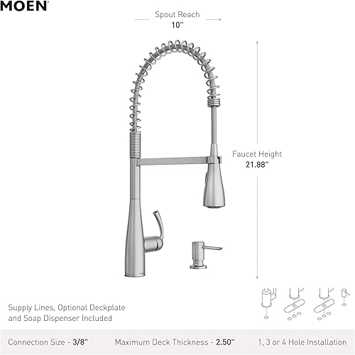 Miniatura 8 de Moen Essie Matte Black One-Handle High Arc Pre-Rinse Spring Pulldown Kitchen Faucet with Power Clean, 87814BL