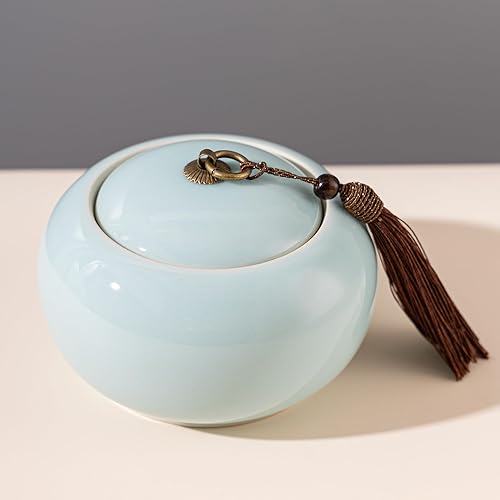 Miniatura 2 de Longquan Celadon - Tarro de almacenamiento de té suelto, recipiente hermético de porcelana verde de 20 onzas líquidas, recipiente hermético de