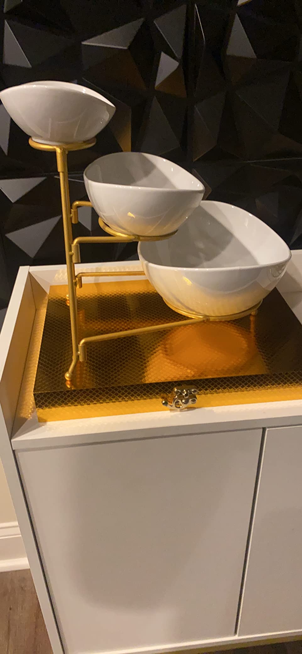 8/mo Finance Gomakren 3 Tier Serving Bowl Set with Rack White Bowl