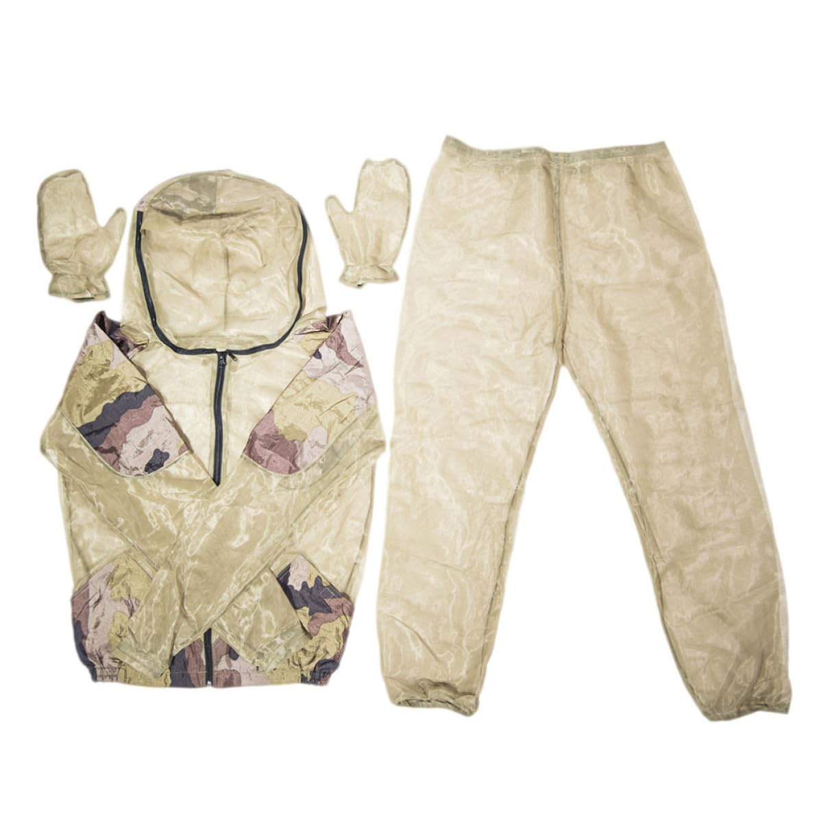 Combinaisons à Capuche en Maille 3pcs, Vêtements de Protection Unisexes | Tissu à Mailles Ultrafines Kaki, Tailles S 160-175cm et L/xl 175-190cm, pour Camping et Randonnée
