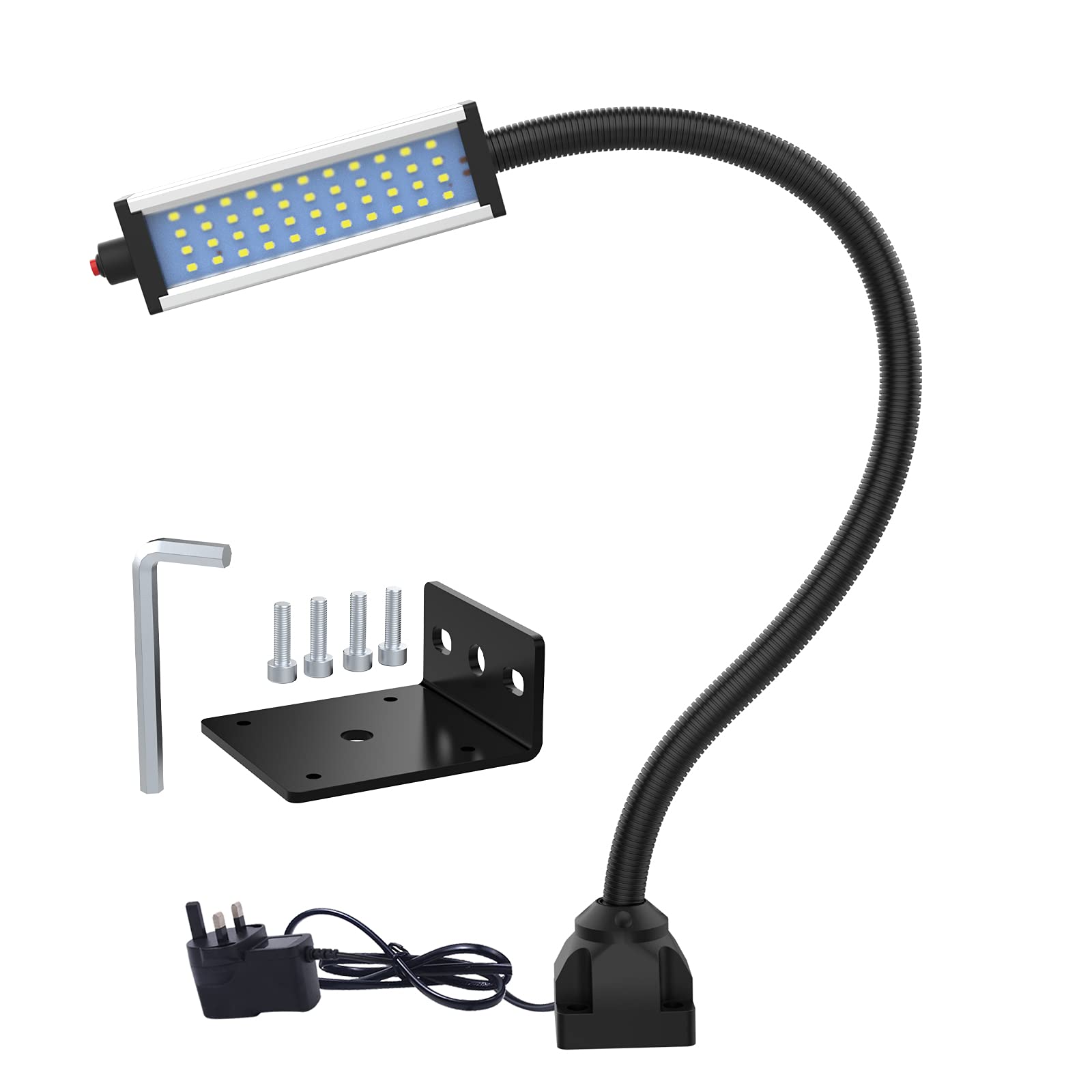 Gooseneck Mill LED Work Light IP66 Waterproof 800 Lumens 110V-240V 44Leds Screw Mount Flood Light for Machine Tool Milling and Workbench Lighting