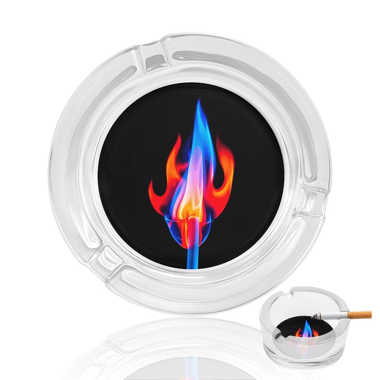 Cendrier sans fumée en verre d'eau style flamme rouge et bleue