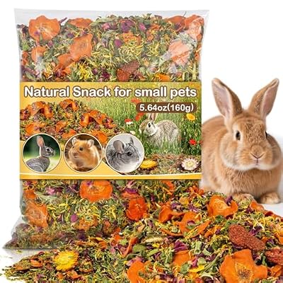 Sukh Natural Botanical Rabbit Treats - 5.64Oz Guinea Pig Treats Healthy Natural Mixed Freeze Dried Vegetable,Flowers & Fruit Hamster Treat for Bunny,Guinea Pig,Hamster,Chinchilla,Gerbil 160g