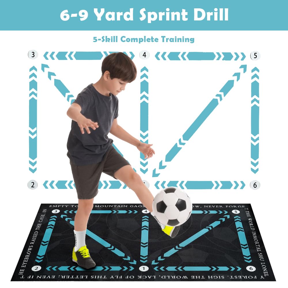 Soccer Training Mat with Video Guide & Grip Socks - 47"x32" Non-Slip Agility Footwork Mat for Home/Gym, Improve Ball Control/Speed (All Ages 5-65+)