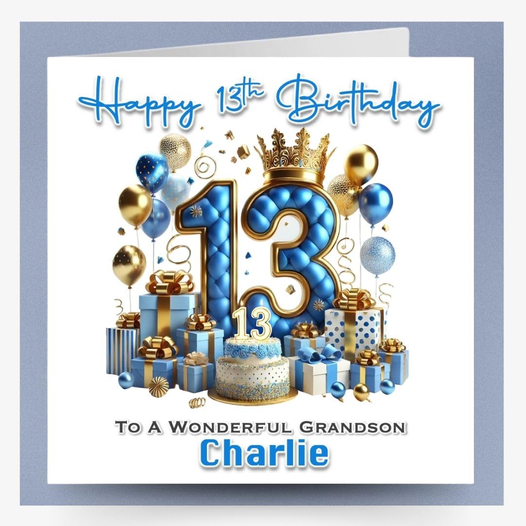 Personalised 13th Boys Birthday Card with matching Badge for Friend Son Brother Nephew Grandson Godson Officially a Teenager Thirteen Today (Large Card Only)