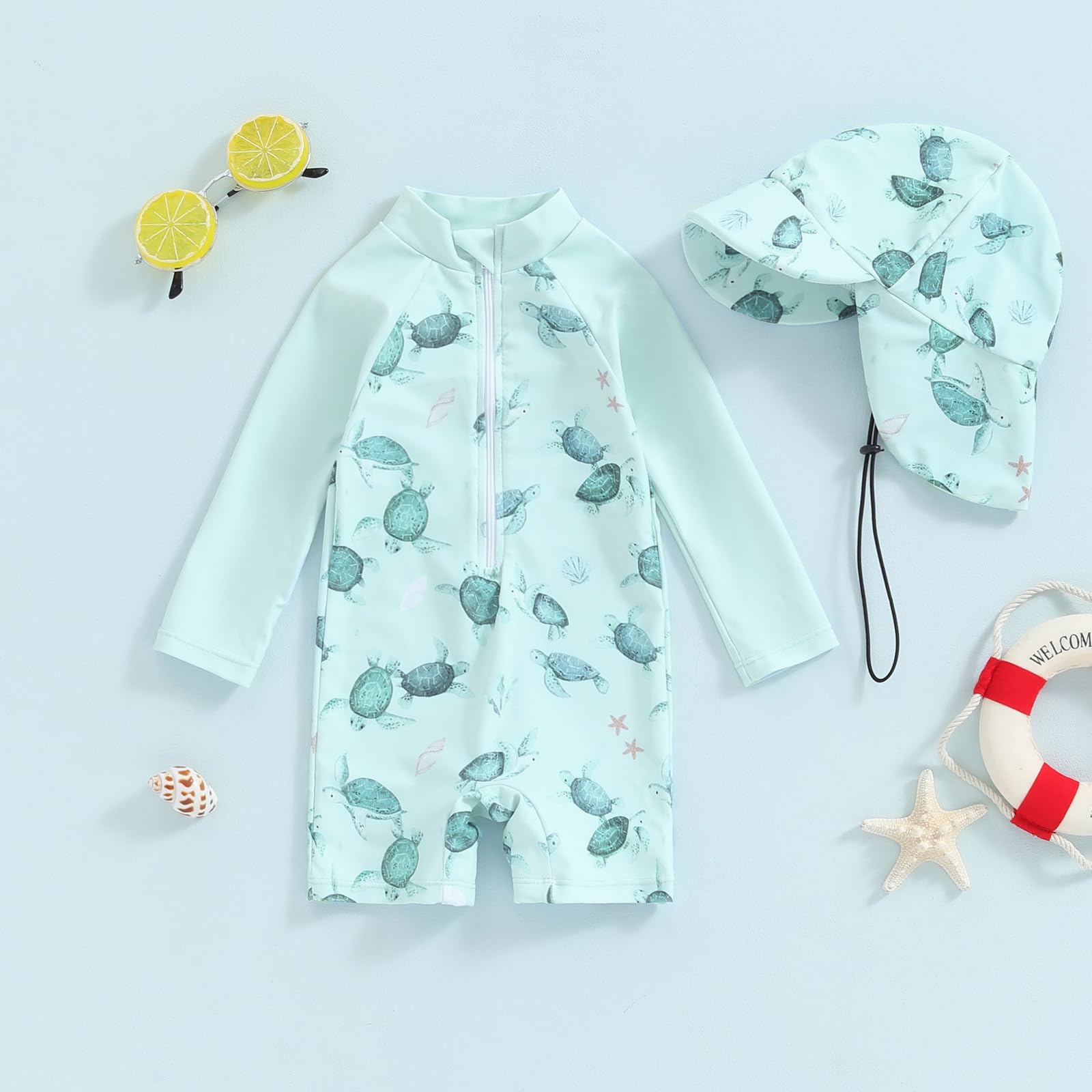 JENJON Traje de Baño de Una Pieza de Manga Larga para Bebé Niños Estampado con Cremallera Piscina Rashguard con Sombrero 2Pcs Infantil Ropa de Playa 6M-3 Años — view 3