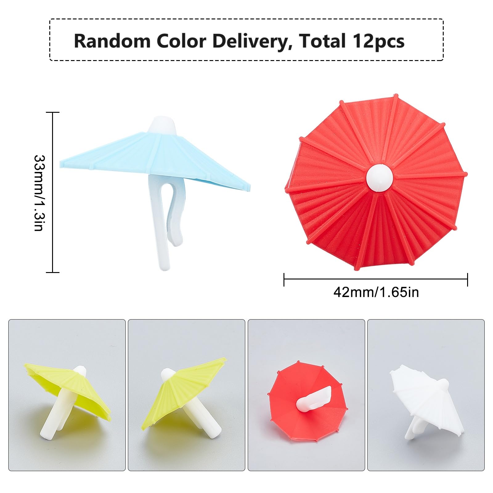 12 Pcs Silicone Umbrella Wine Glass Markers - Colorful Drink Charms For Parties & Weddings