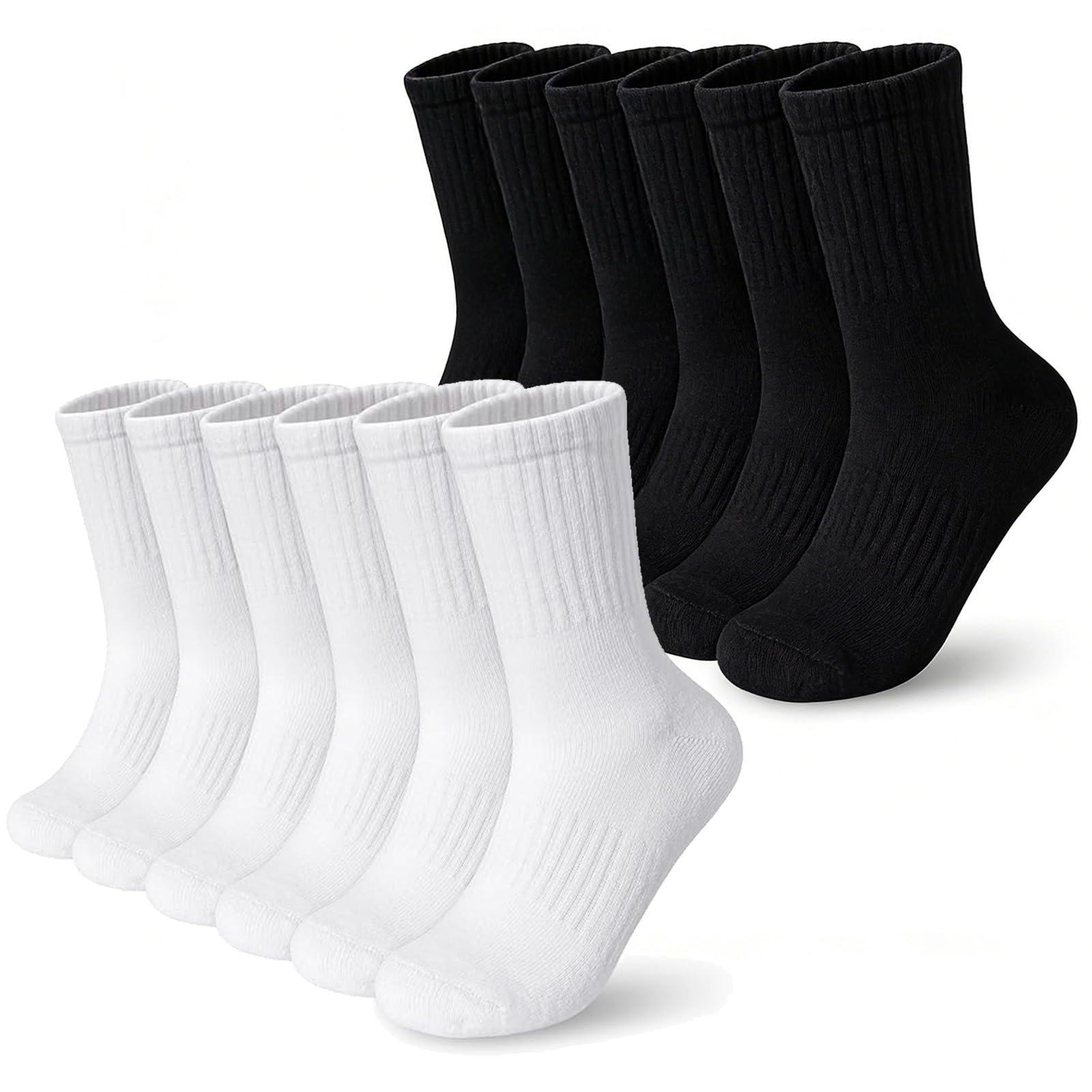 YSUY 6-Pack Ladies Ankle Socks for Sports & Leisure, Ladies Socks, Breathable White and Black Cotton Liners Multipack for Women's Size 4-7, Slouch and Athletic Style for Girl & Women (3-White+3-Black)