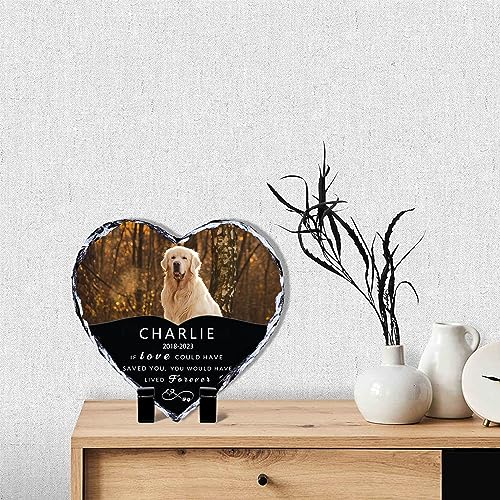 Personalized Pet Memorial Stones for Dogs and Cats - Heart-Shaped Grave Markers with Photo and Name